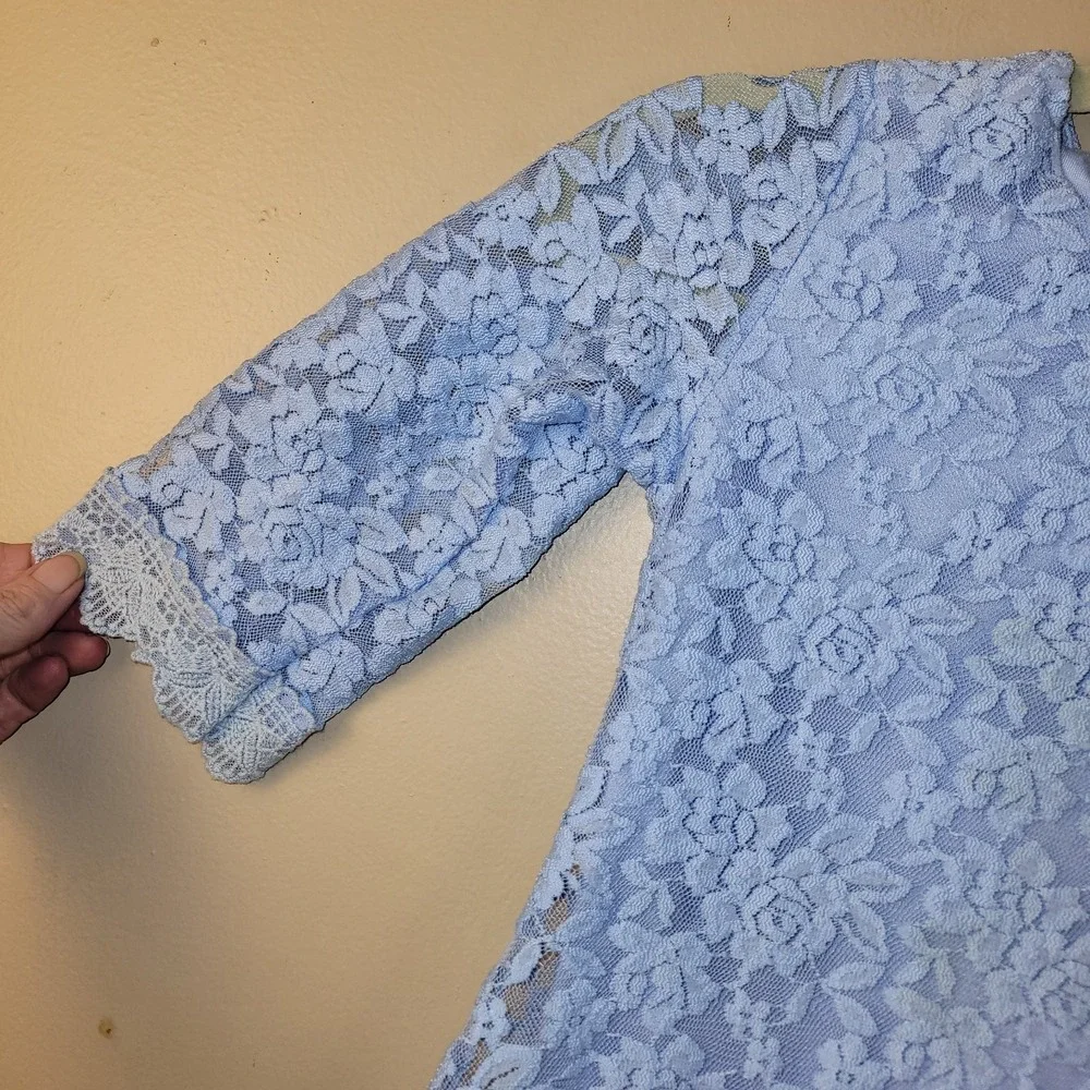 Girls Blue Floral Lace Dress‎ Size 130 US 7 8 Party Easter Wedding